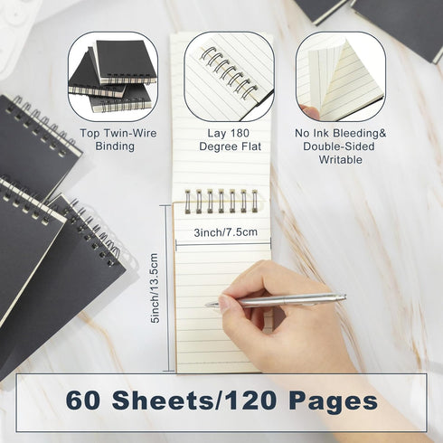 Small Spiral Notepads Bulk Pocket Notebooks, 3" x 5", Memo Pads Lined College Ruled Journal Mini Notepads Sketchbook 120 Pages for School Office Employee Graduation Appreciation Gifts(Black, 6 Pcs) by Tenceur