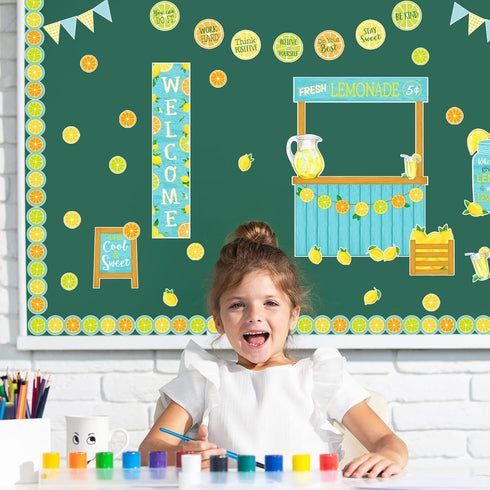 Whaline 62Pcs Summer Lemon Bulletin Board Decoration Kit, Inspirational Stand Cutouts for Classroom School Decor