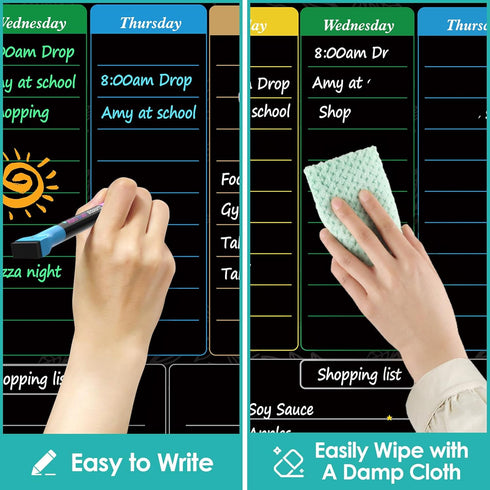 MaxGear 16"x12" Magnetic Weekly Black Dry Erase Board, Meal Planner Blackboard for Fridge with 5 Markers and 1 Eraser