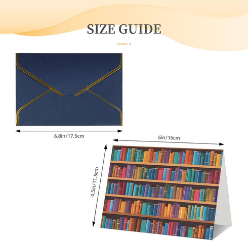 Vuiopuf Library Bookshelf Elegant Gold-Foiled Pearlized Paper Greeting Card-Blank Inside,Single-Sided Print