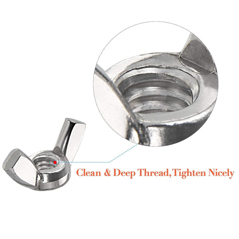 50PCS 1/4"-20 Stainless Steel Wing Nuts, 304 Butterfly Thumb Nuts for Machine, DIY, Furniture & Automotive