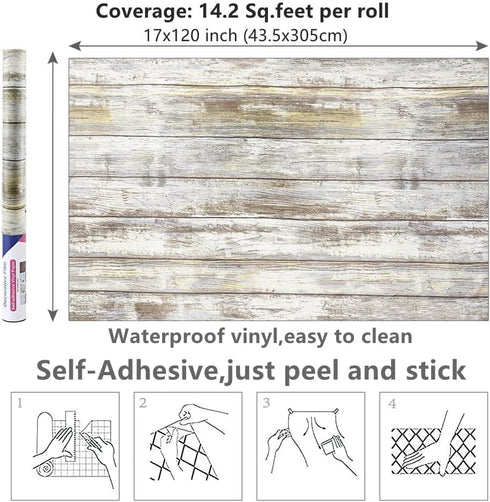 Arthome Rustic Wood Contact Paper, Peel and Stick Self-Adhesive Wallpaper for Countertop Cabinets, 11.8x100'' Gray