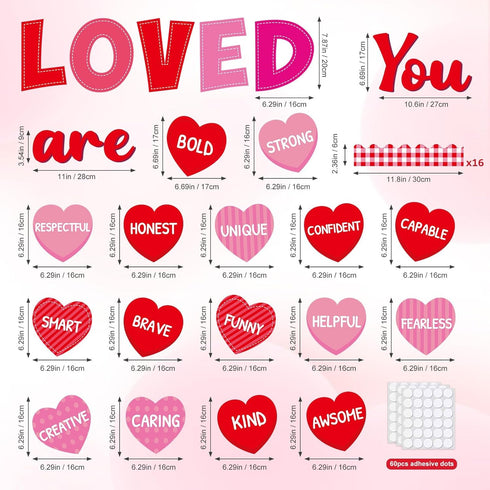 You are Loved Valentine's Day Bulletin Board Valentine's Day Cutouts with Motivational Positive Sayings Bulletin Cardboar for Classroom School Nursery Chalkboard Wall Favors Decor