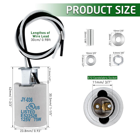 E12 E12 Bulb E12 Bulb (10-Pack) Socket,Ceramic Chandelier Socket Lamp Holder,Light Socket with Wire Lead