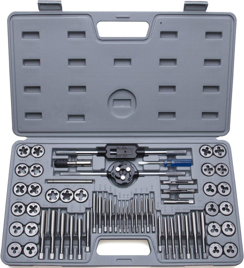 60-Pc Master Tap and Die Set - SAE Inch Size #4 to 1/2” and Metric Size M3 to M12, Complete Tool Kit