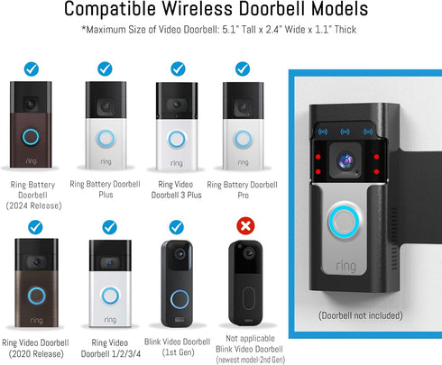 Anti Theft Ring Doorbell Mount - Renter Friendly Ring Doorbell Holder for Apartment Door - All Metal Ring Door Bracket