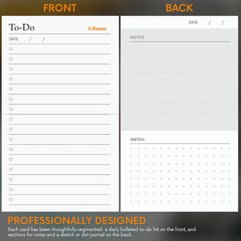 Notsu To Do List Grid Index Cards 3x5 | 50 Task Planner Vertical Notecards