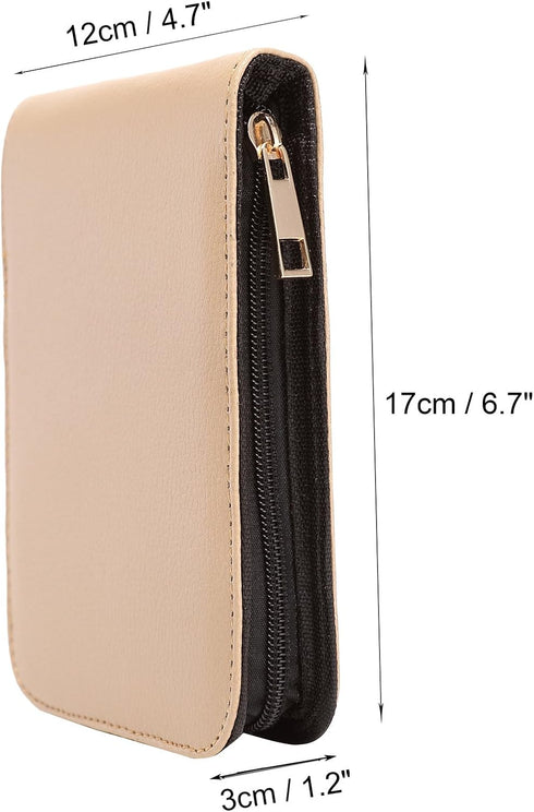 Fountain Roller Ball Pen Case Holder - PU Leather Bag for 12 Pens, Beige