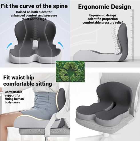 Nextexplore Ergonomic Seat Cushion for Office Chair & Car One-Piece Memory Foam Chair Pad with Lumbar Back Support