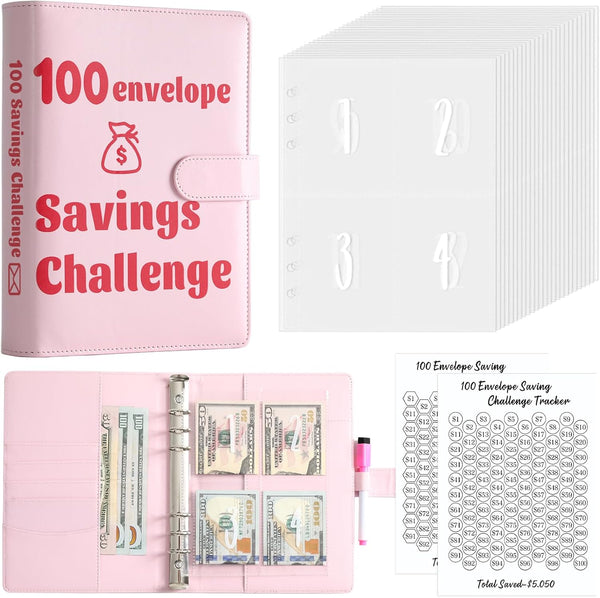 Money Saving Binder - 100 Envelopes Money Saving Challenge, Savings Book with Cash Envelopes for Budgeting