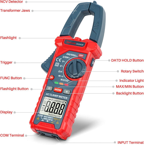 AstroAI Digital Clamp Meter Multimeter 2000 Counts with Auto-ranging, AC/DC Voltage, Current, Resistance