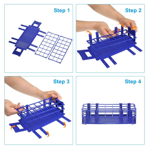 PATIKIL 40 Holes Test Tube Rack, Blue, 4Pcs Detachable Holder for Less Than 20mm Dia Tube, Suitable for Lab Experiments
