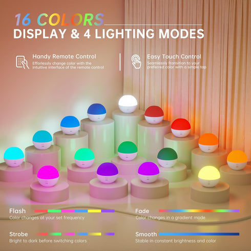 BYSYGLOBE Dimmable 16 5 Night Light, Touch Lamp for Bedroom, RGB Colors, Brightness, Portable Rechargeable Bedside
