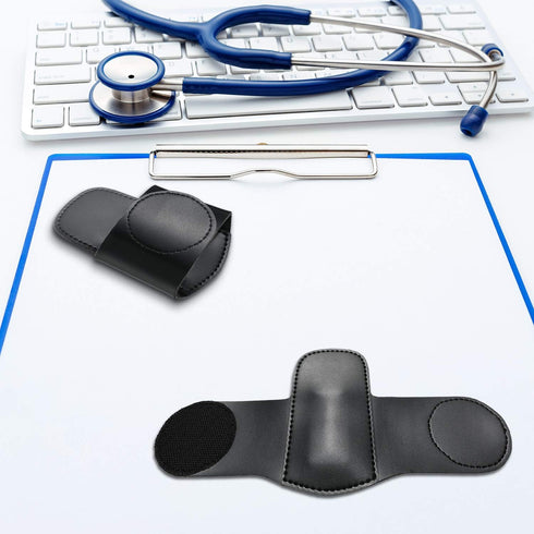 Handmade Artificial Leather Stethoscope Holder with Clip to Protect from Neck Carrying or Loss (Black, 1 Piece)