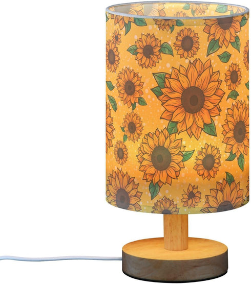 ALAZA Bedside Table Lamp for Bedroom Sunflower Nightstand LED Light Lamps with USB Port Linen Fabric Shade Table Desk