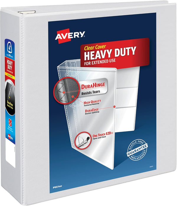 Avery Heavy-Duty View 3 Ring Binder, 1 White Binder, 4" One Touch EZD Rings (79104)