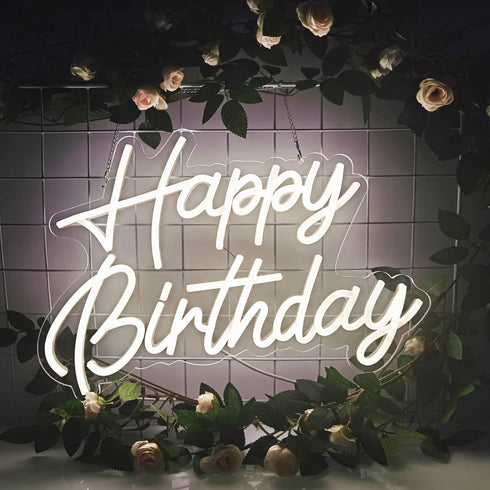 Fespcj Happy Birthday Neon Sign Reusable Warm White LED Neon Night Light Birthday