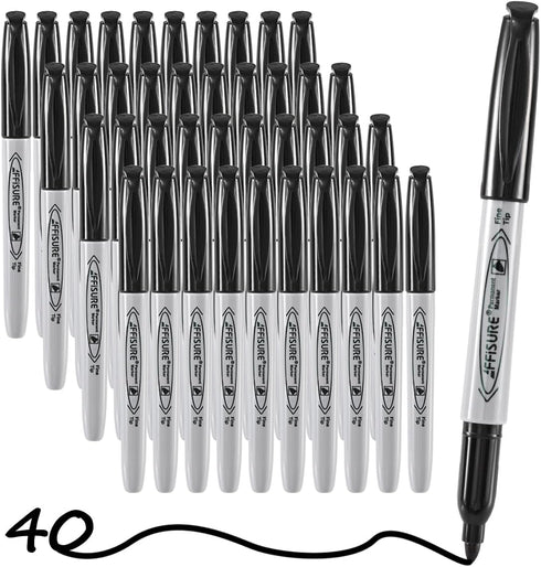 Permanent Markers, 40 Pack Bulk - Quick Drying, Waterproof, Smooth, Durable, Gray Shell, Mark on Glass, Tiles, Cloth