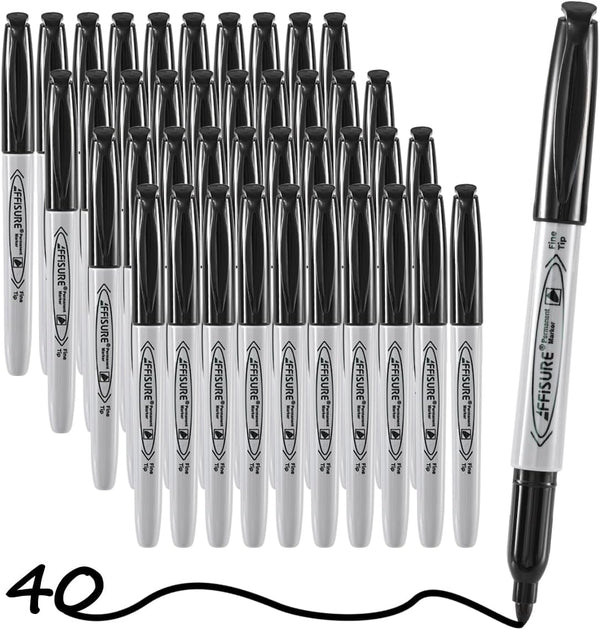 Permanent Markers, 40 Pack Bulk - Quick Drying, Waterproof, Smooth, Durable, Gray Shell, Mark on Glass, Tiles, Cloth