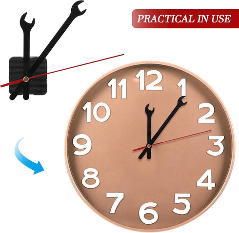 Wall Clock Mechanism Replacement: Creative Wrench Shpaed Clock Hands and Motor Kit - Clock Parts Battery Operated Kit DIY Clock Making Kit (Black)