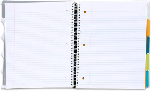 Mintra Office Durable PREMIUM Spiral Notebook, White, 5 Subject, 8.5in x 11in, Fabric Covered Coils