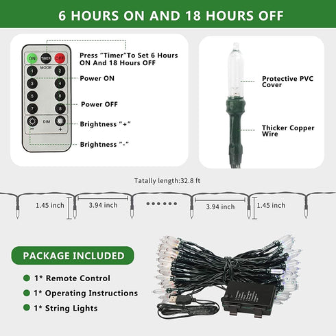 Tcamp Christmas Lights, 33ft 100LED Indoor Outdoor String Lights with Remote Timer, USB or Battery Powered Fairy Lights