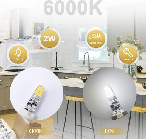 DiCUNO G4 LED Bulb 12V, JC Bi-Pin Base 2W Daylight White 6000K, 20W T3 Halogen Replacement Bulb for Landscape Light