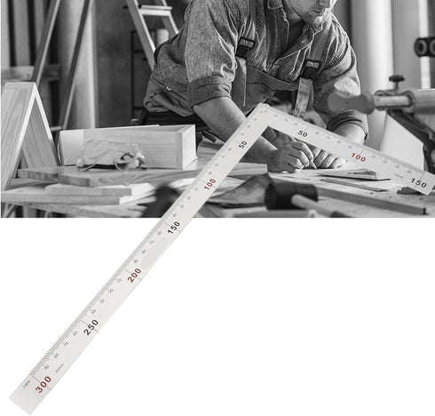 90 Degree Right Angle Finder, Stainless Steel Ruler, Easy Read Measurement Layout Template Tool (300mm x 150mm)