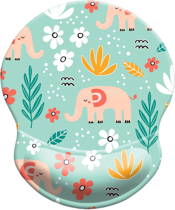 Ergonomic Mouse Pad with Wrist Rest Support, Cute Non-Slip PU Base Mat for Gaming & Working (Wrist Elephant)