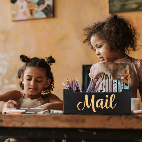 Rustic Wooden Mail Organizer Countertop, Mail Holder Box for Desk, Mail Basket for Counter, Storage Organizer