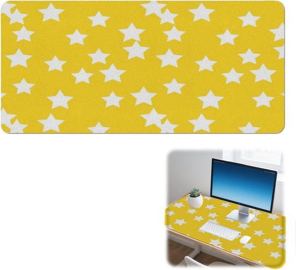 Generic White Stars Yellow Desk Mat Multifunctional Laptop Pad, Waterproof Dual Sided Desk