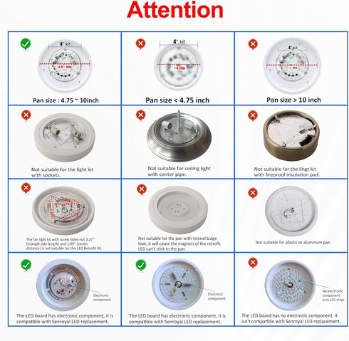 4 Inch 18W 2100LM 3CCT 3000K 4500K 6000K, 120V, CRI90, Dimmable Ceiling Fan LED Light Replacement, LED Ceiling Fan