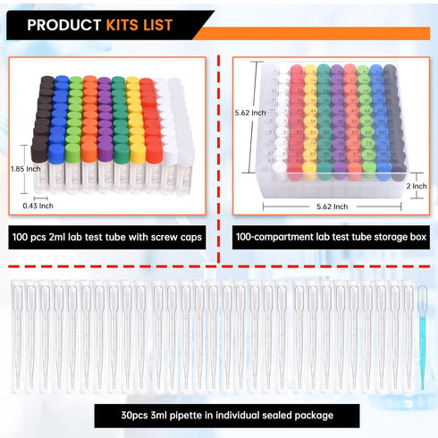 100pcs 2ml vials with caps Plastic Cryogenic Test Tubes with caps lab cryovial Tube Container with 30pcs 3ML Dropper Pipette