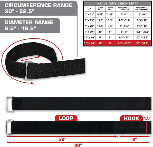 Heavy Duty Cinch Straps with Stainless Steel Metal Buckle - Reusable Durable Hook and Loop Multipurpose Securing Straps