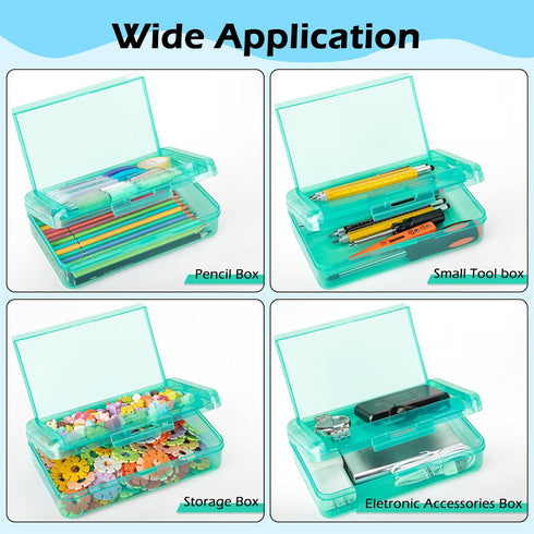 Double Layer Translucent Plastic Pencil Box,Hard Clear Pencil Case with Snap-Tight Lid for Pen, Pencils, School Office