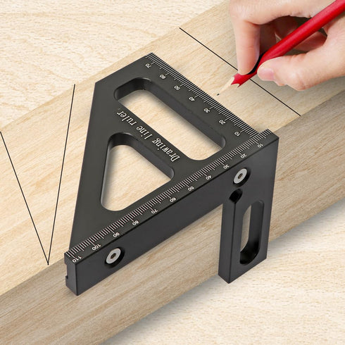 Metric 3D Multi-Angle Measuring Ruler, 45/90 Degree Aluminum Alloy Woodworking Square Protractor Tool