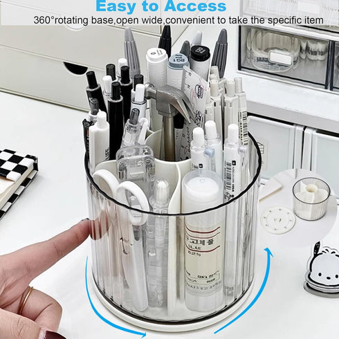 Marte Vanci 360 Degree Rotating Pen Pencil Holder, 6 Slots Desk Organizer for Makeup, Painting Brush, Craft Storage Bin