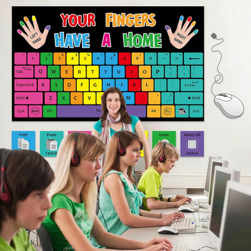 Set Computer Keyboard Bulletin Board Keyboard Shortcuts Bulletin Board Computer Lab Classroom Decorations Your Fingers