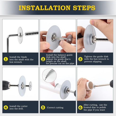 Inside Pipe Cutter Tool for PVC Pipe, Adjustable Depth Gauge, 5Pcs Saw Blades and Hex Shank (Silver)