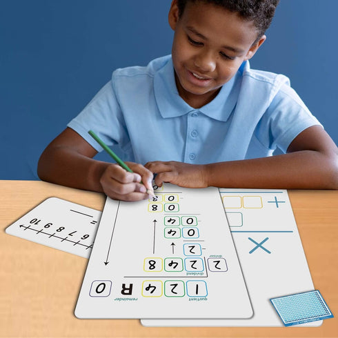 Set of Dry Erase Addition, Subtraction, Multiplication, and Division Practice White Board for Kids