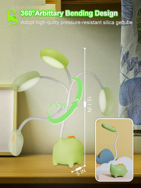 Cute Dinosaur Desk Lamp, Touch Control Kids Lamp for Reading, No Flicker, 3 Color Modes, Nursery Night Light