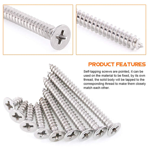 210Pcs 304 Stainless Steel Flat Head Phillips Cross Wood Screw Drive Self-Drilling Screws Assortment Kit [#6 5/16'' to
