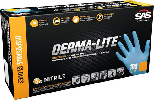 Derma-Lite Lightly Powdered Disposable Nitrile Gloves, Extra Large, 100 Gloves by SAS Safety