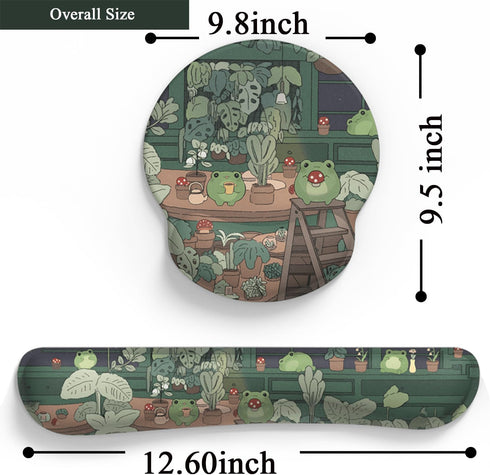 Mechanical Cattle Cute Frog Mouse Pad with Wrist Rest Kawaii Green Decor Pain Relief Mat, Ergonomic Mouse Pad for Desk