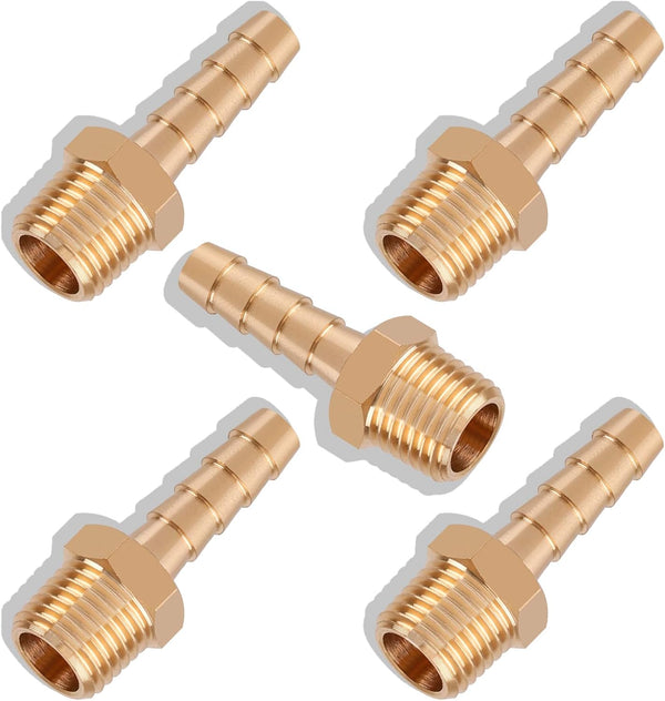 5pcs Brass Hose Barb Fittings (1/4 Inch Barb to 1/4 Inch NPT Male Thread Air Hose Fittings Adapter Connector for Water