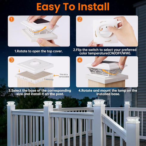 4x4 3.5x3.5 4-Pack 2 Brightever Solar Post Cap Lights, Outdoor Solar Powered Fence Post Lights Fit Vinyl/Wood Posts