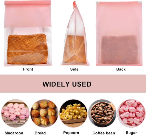 SixWeKit 50 Pack 11" 8.66" 4.33" Bakery Bags with Window, x x Reusable Large Kraft Paper Bread Bag with Tin Tie, Bread