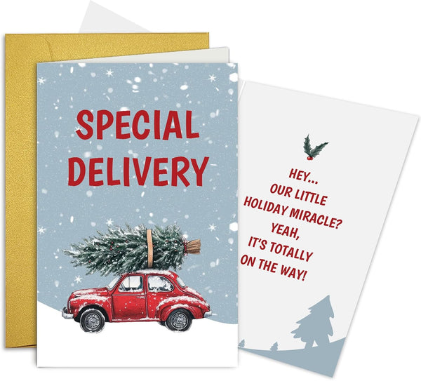 Oamiolek Funny Christmas Pregnancy Announcement Card, Humor Pregnancy Reveal Card for Grandma Grandpa