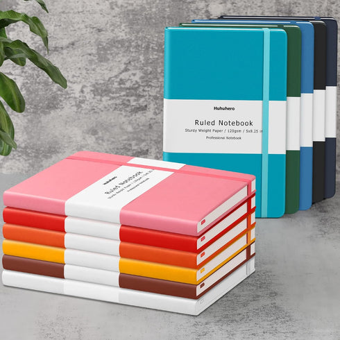 Huhuhero Notebook Journal, Lined Ruled Hardcover 120Gsm Premium Thick Paper Faux Leather for Journaling Writing Note