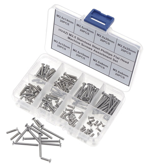 M2.5 Stainless Steel Phillips Flat Head Machine Screws Assortment Kit